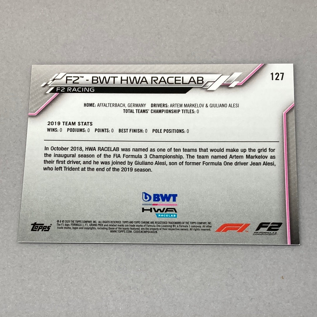 2020 Topps Chrome F2 BWT HWA Racelab #127 Base F1 Card - ChronicCards
