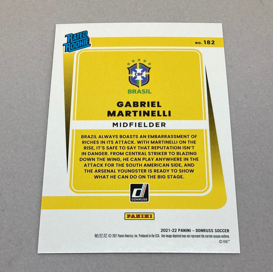 2021 - 22 Panini Donruss Gabriel Martinelli Rated Rookie Soccer Card - ChronicCards