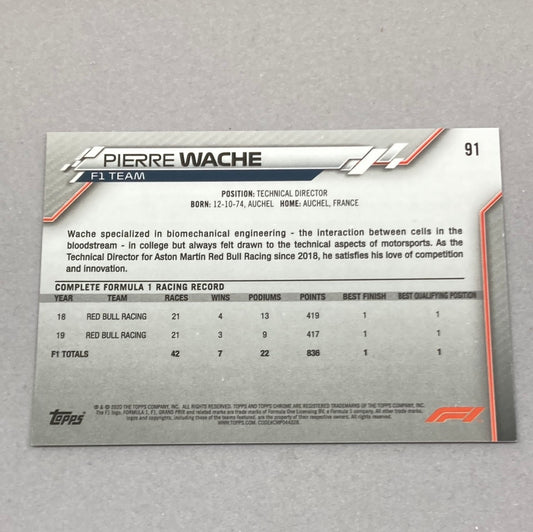 2020 Topps Chrome Pierre Wache Base #91 F1 Card - ChronicCards