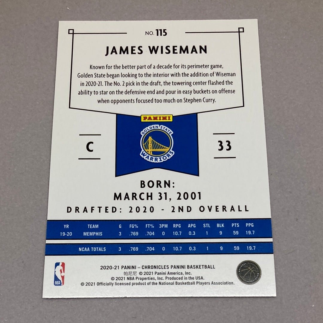 2020 - 21 Panini Chronicles James Wiseman Rookie Card - ChronicCards