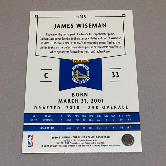 2020 - 21 Panini Chronicles James Wiseman Rookie Card - ChronicCards