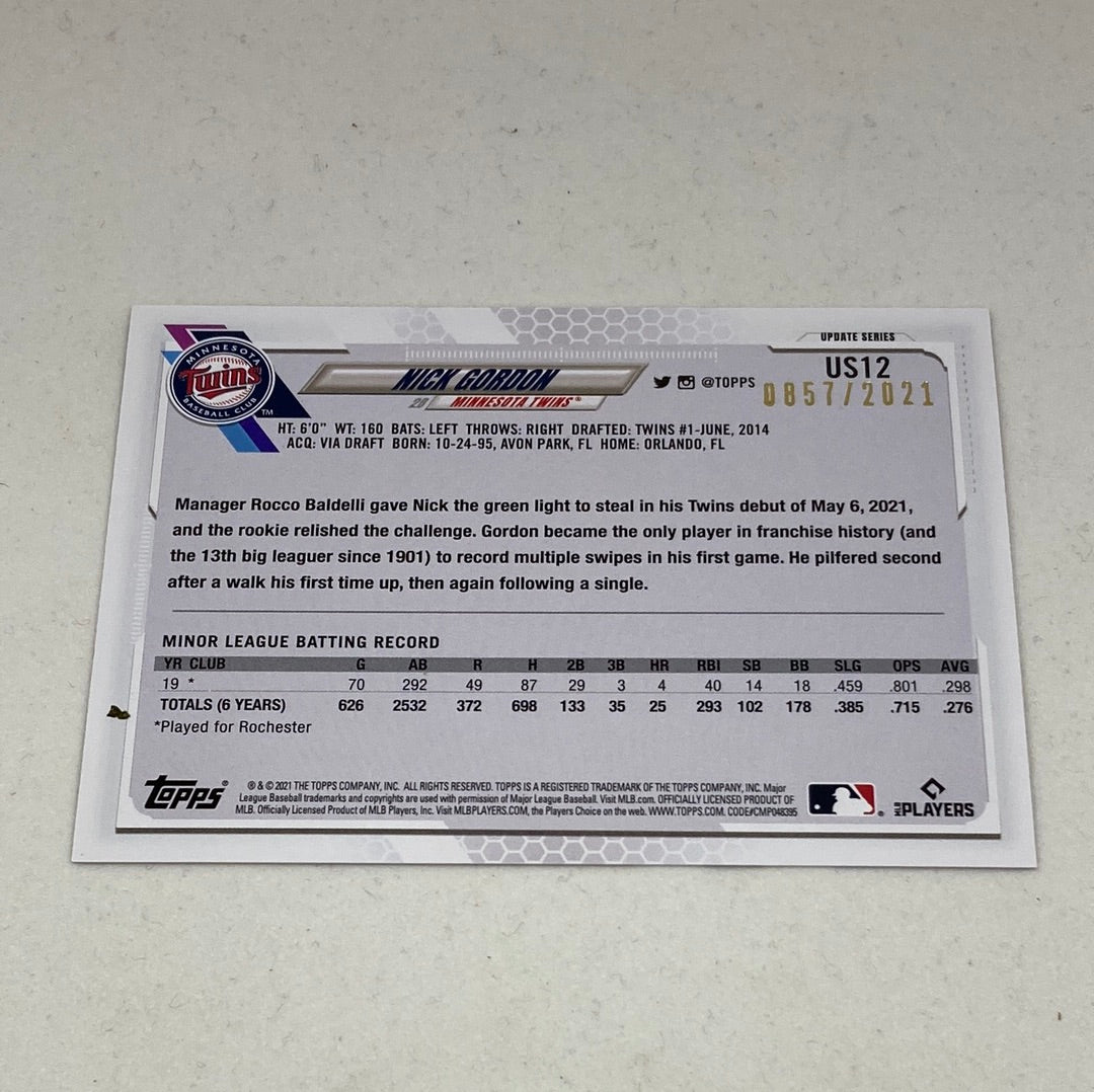 2021 Topps Nick Gordon857/2021 Rookie Card - ChronicCards