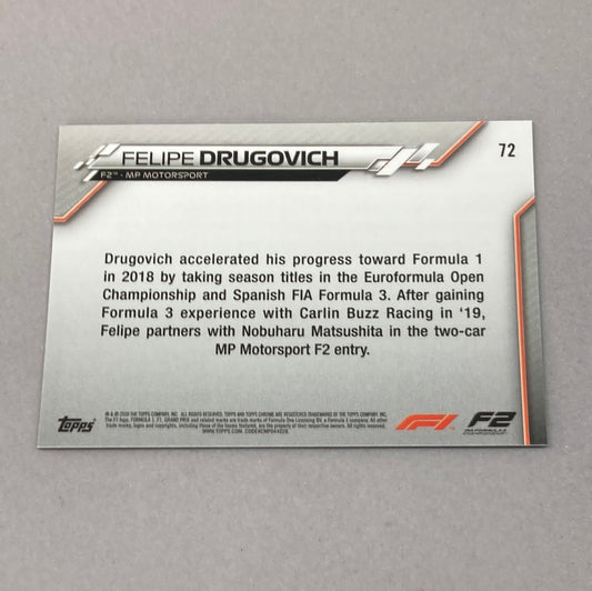 2020 Topps Chrome Felipe Drugovich #72 Base F1 Card - ChronicCards
