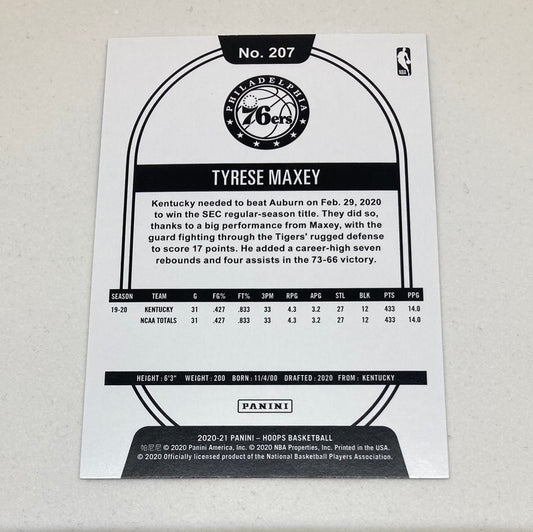 2020 - 21 Panini NBA Hoops Tyrese Maxey Rookie Card - ChronicCards