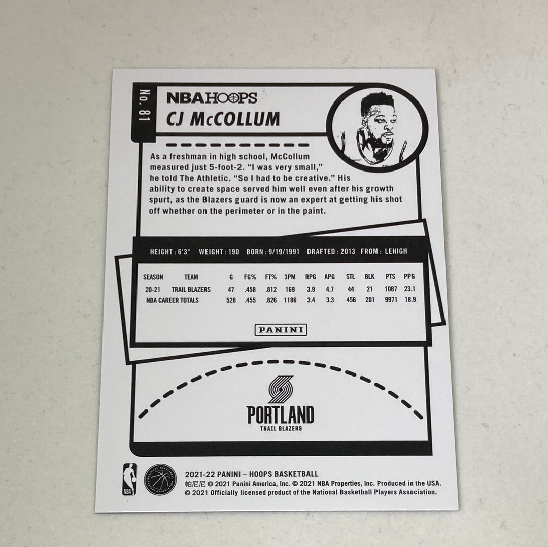 2021 - 22 NBA Hoops CJ McCollum 124/199 - ChronicCards