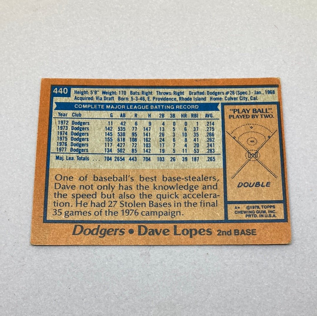 1978 Topps Baseball Dave Lopes Baseball Card - ChronicCards
