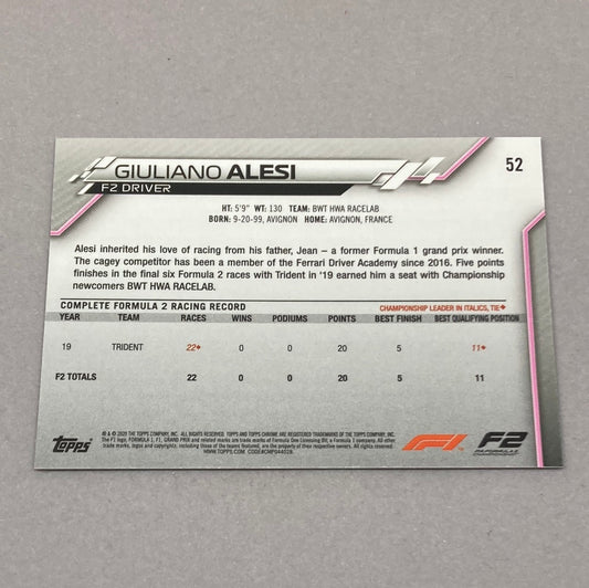 2020 Topps Chrome Giuliano Alesi #52 Base F1 Card - ChronicCards