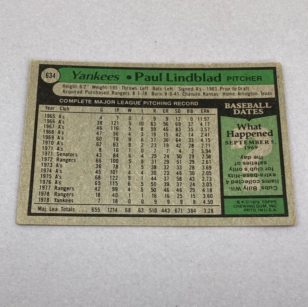 1979 Topps Paul Lindblad #634 Baseball Card - ChronicCards