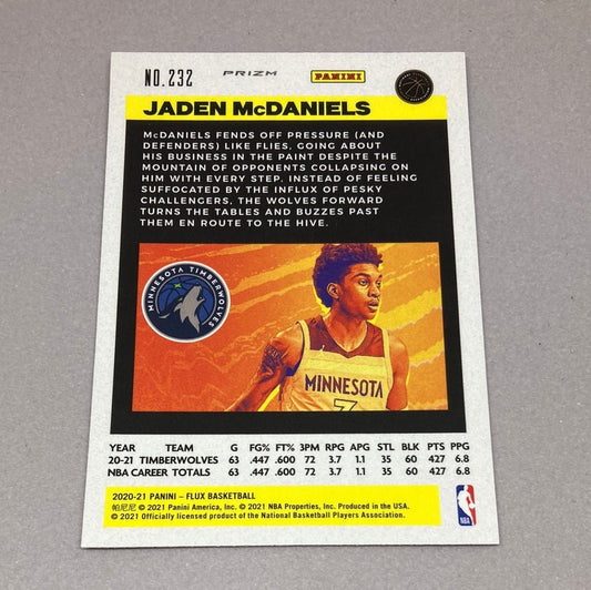 2020 - 21 Panini Flux Jaden McDaniels Red Cracked Ice Rookie Card - ChronicCards