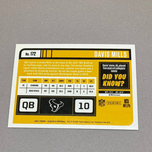 2021 Panini Classics Davis Mills Rookie Card - ChronicCards