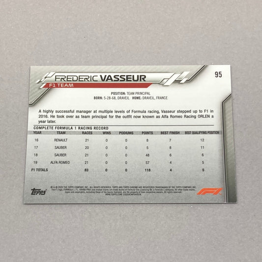 2020 Topps Chrome Frederic Vasseur Base #95 F1 Card - ChronicCards
