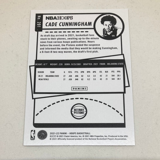 2021 - 22 Panini NBA Hoops Cade Cunningham Rookie Card - ChronicCards
