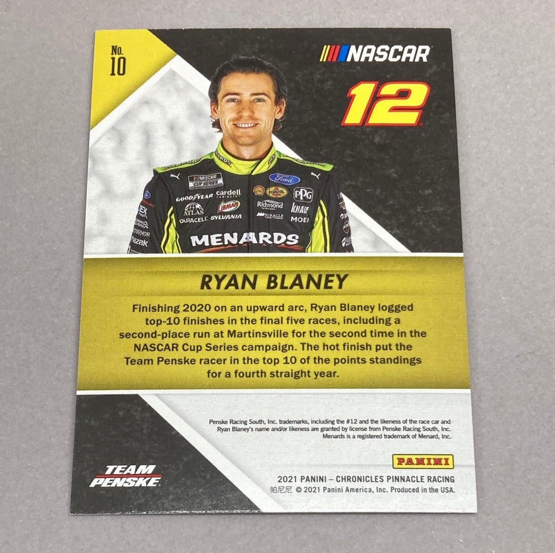 2021 Panini Chronicles Pinnacle Ryan Blaney Nascar Card - ChronicCards