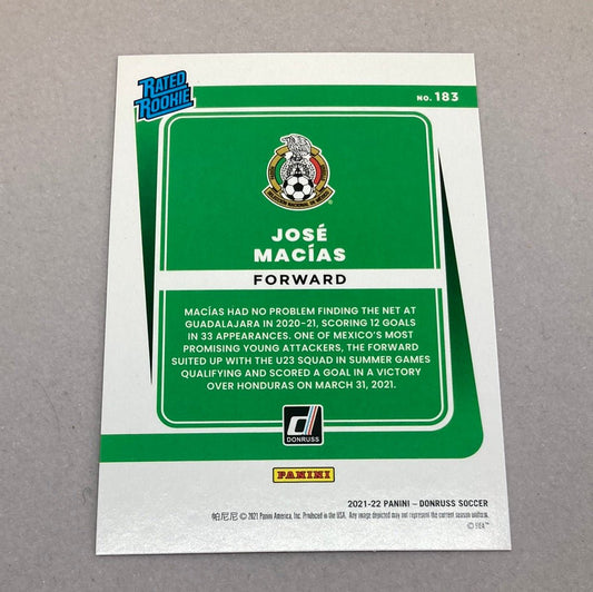 2021 - 22 Panini Donruss Jose Macias Rated Rookie Soccer Card - ChronicCards
