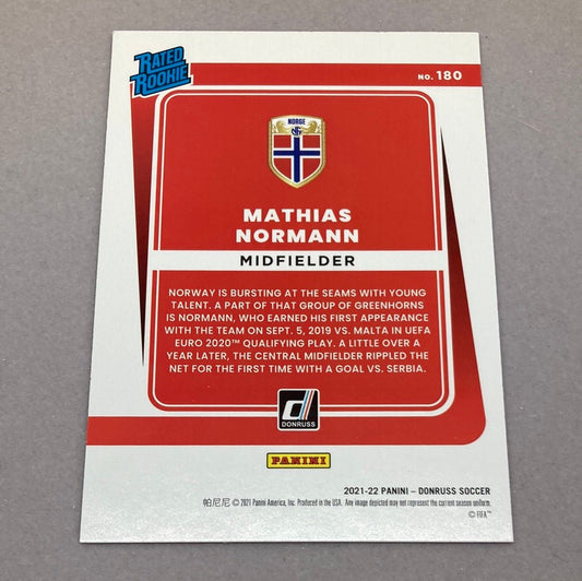 2021 - 22 Panini Donruss Mathias Normann Rated Rookie Soccer Card - ChronicCards