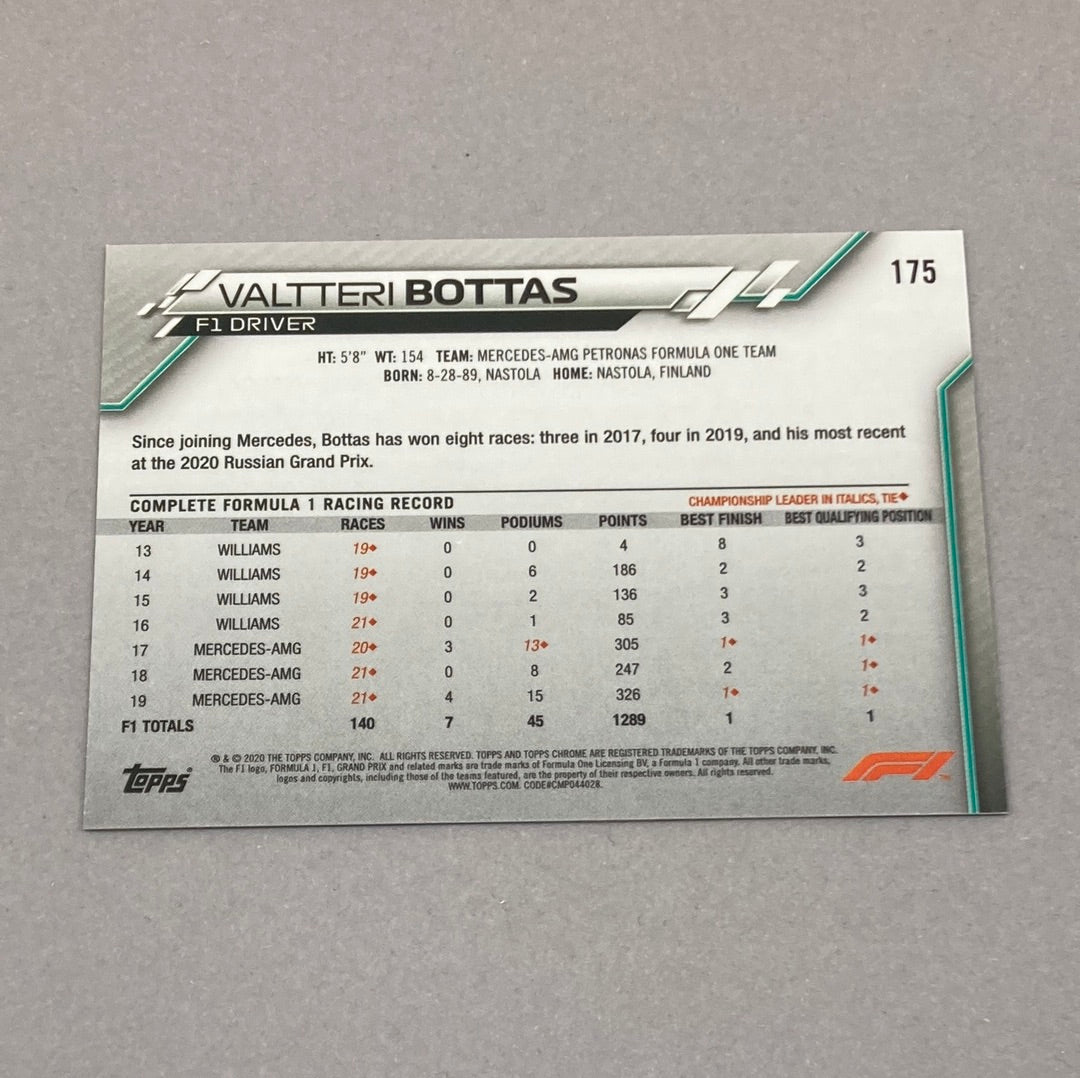 2020 Topps Chrome Valtteri Bottas Base #175 F1 Card - ChronicCards