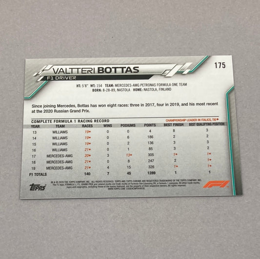 2020 Topps Chrome Valtteri Bottas Base #175 F1 Card - ChronicCards