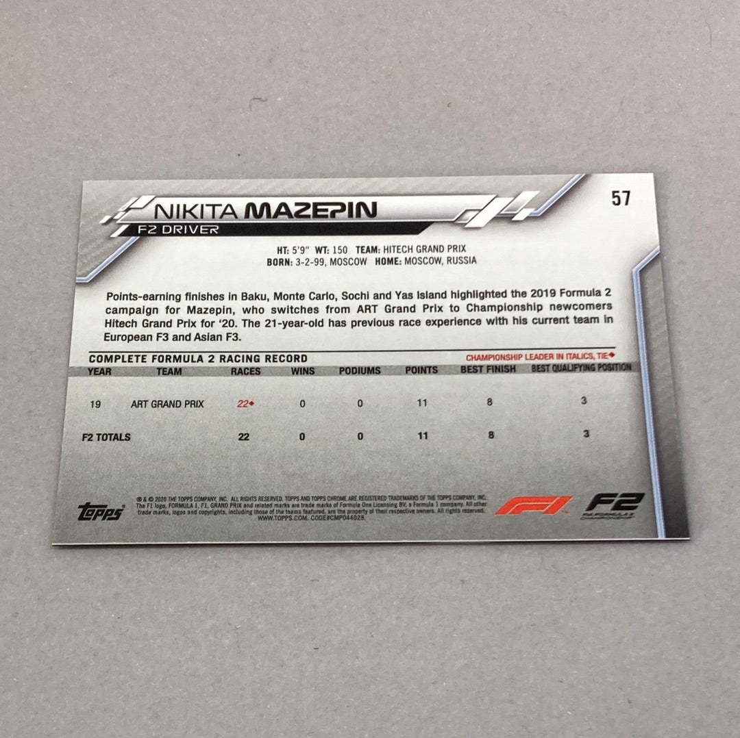 2020 Topps Chrome Nikita Mazepin #57 Base F1 Card - ChronicCards