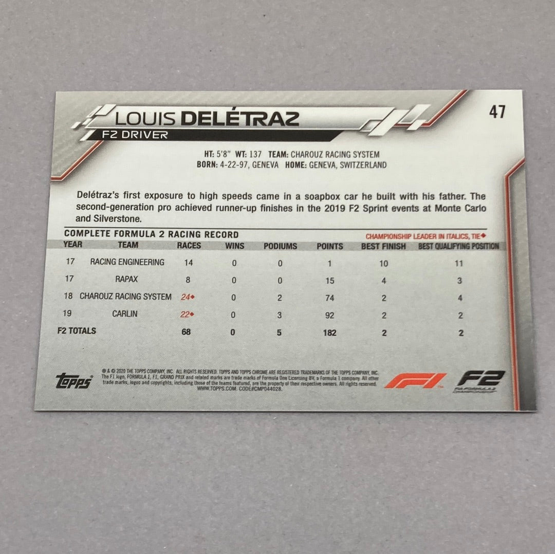 2020 Topps Chrome Louis Deletraz #47 Base F1 Card - ChronicCards