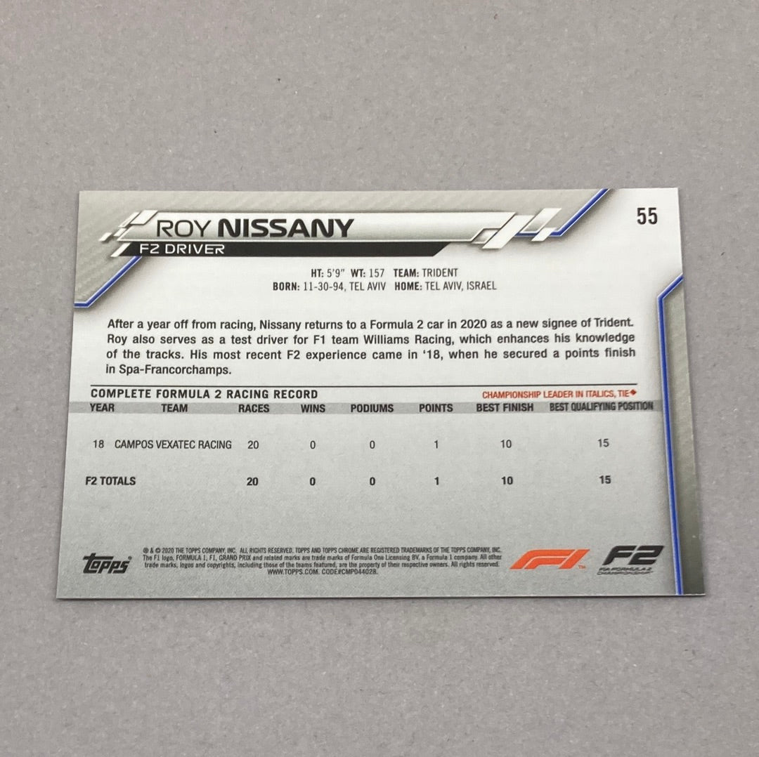 2020 Topps Chrome Roy Nissany #55 Base F1 Card - ChronicCards