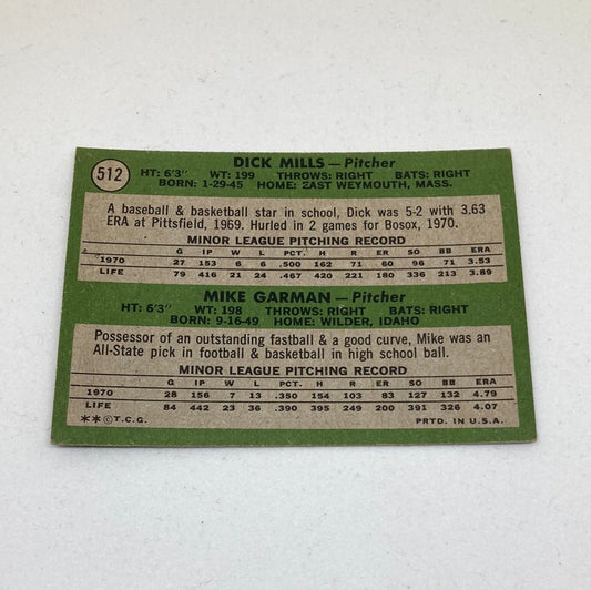 1971 Red Sox Rookie Stars Dick Mills & Mike Garman Baseball Card - ChronicCards