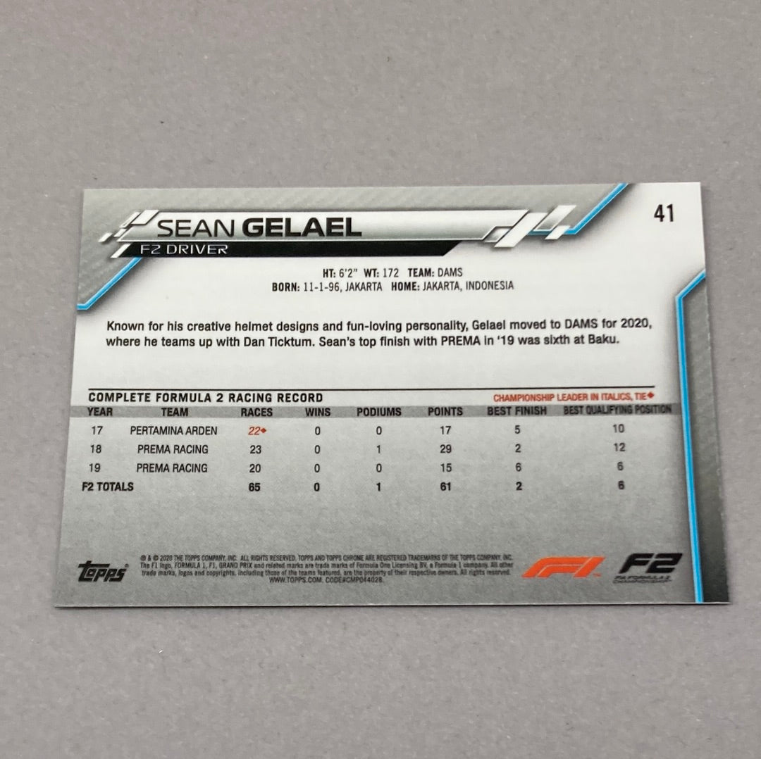 2020 Topps Chrome Sean Gelael #41 Base F1 Card - ChronicCards