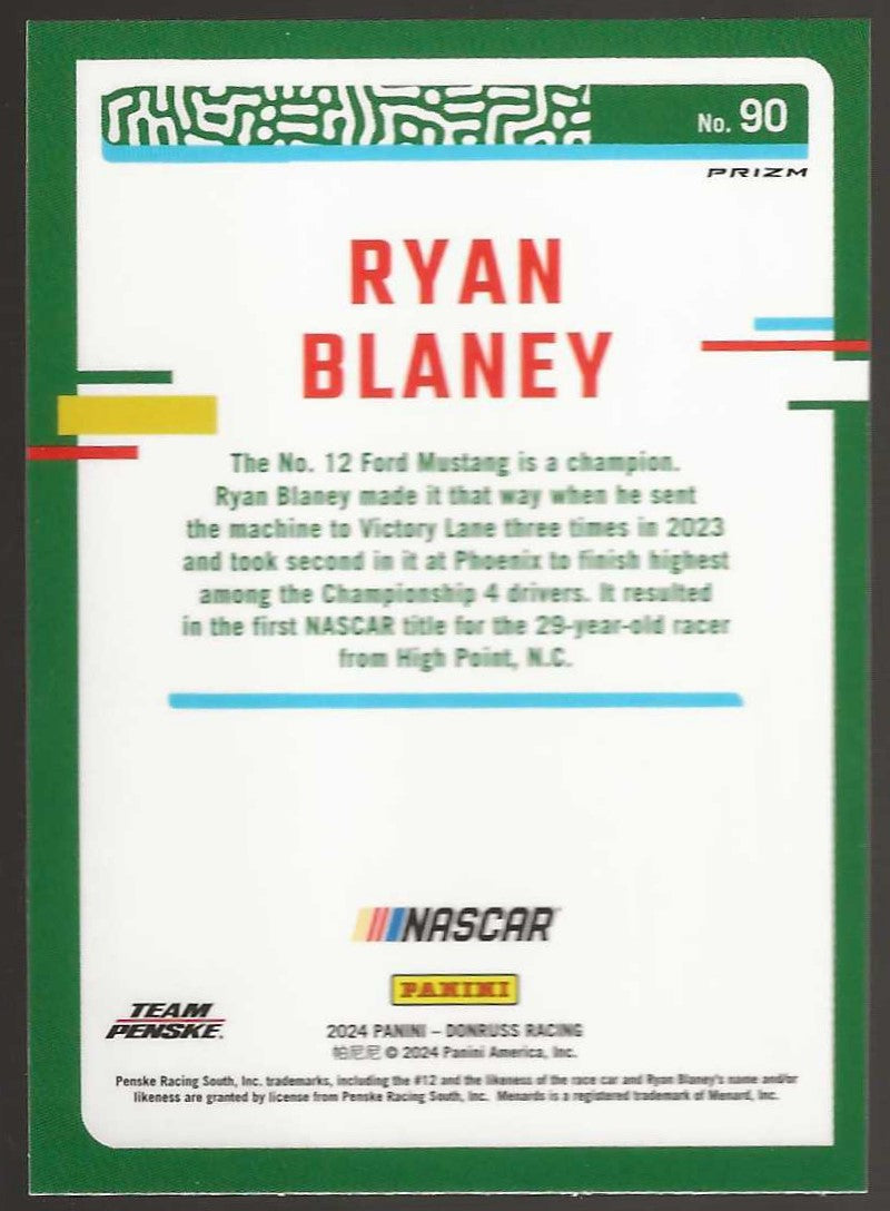 2024 Donruss #90 Ryan Blaney Optic Blue Velocity