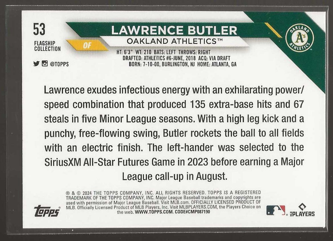 2024 Topps #53 Lawrence Butler Flagship Collection