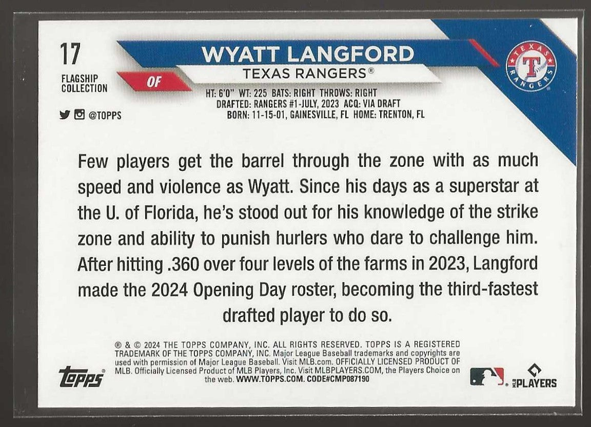 2024 Topps #17 Wyatt Langford Flagship Collection