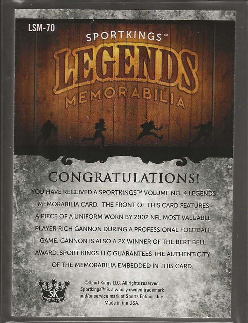 2023 Sportkings Volume 4 #LSM-70 Rich Gannon Legends Game Worn