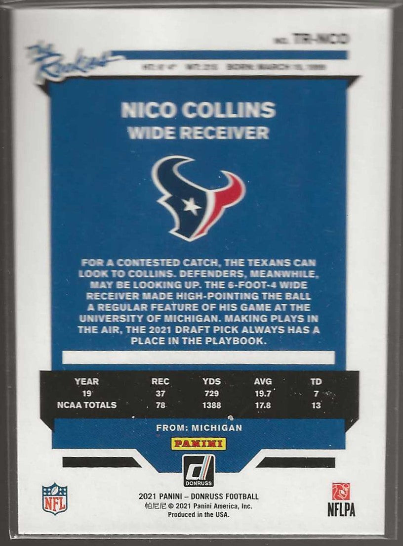 2021 Donruss #TR-NCO Nico Collins The Rookies