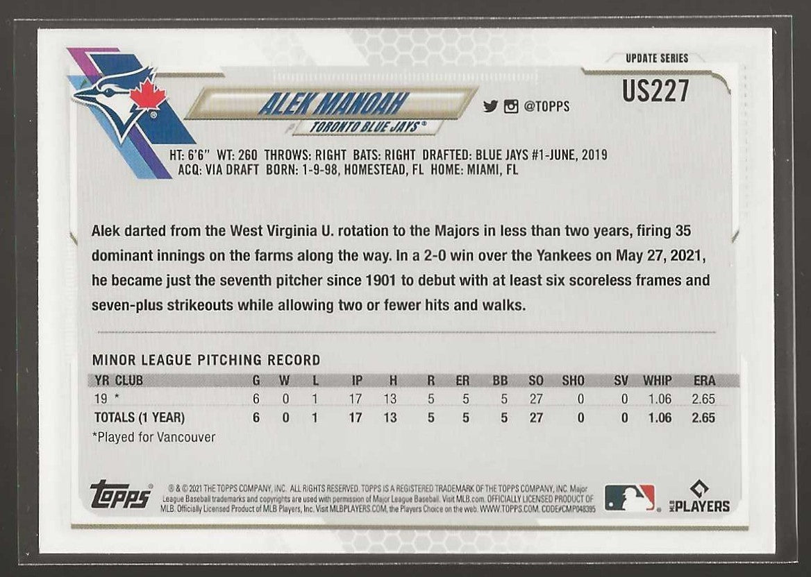 2021 Topps Update #US227 Alek Manoah