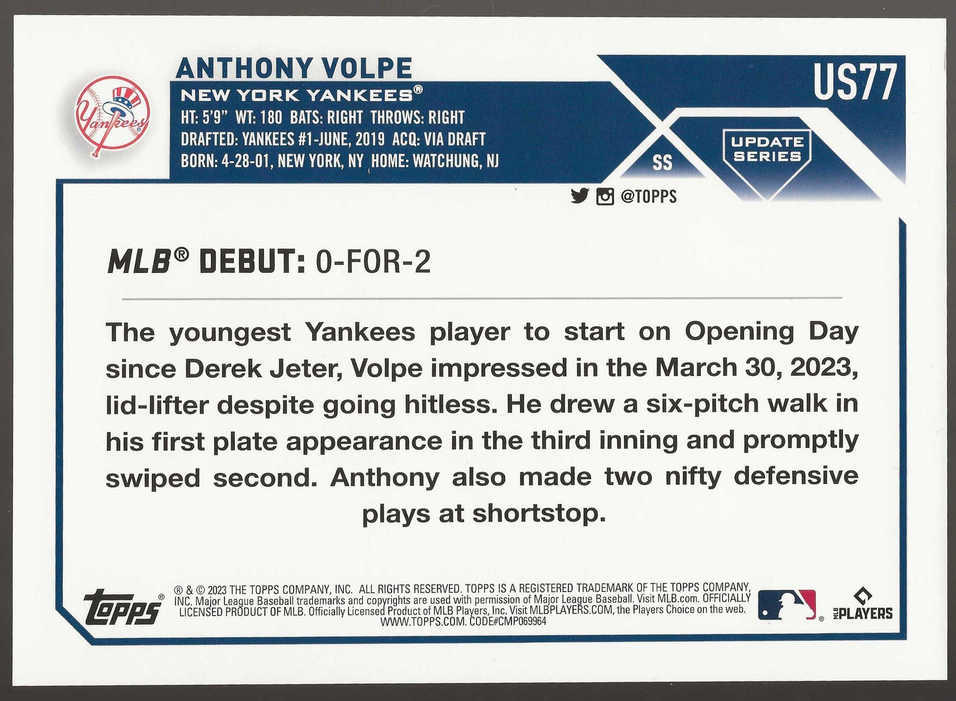 2023 Topps Update #US77 Anthony Volpe Oversize Cards