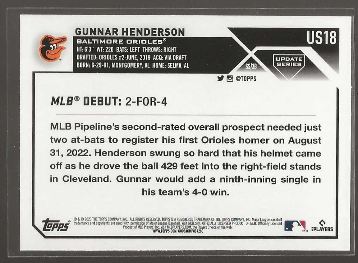 2023 Topps Update #US18 Gunnar Henderson