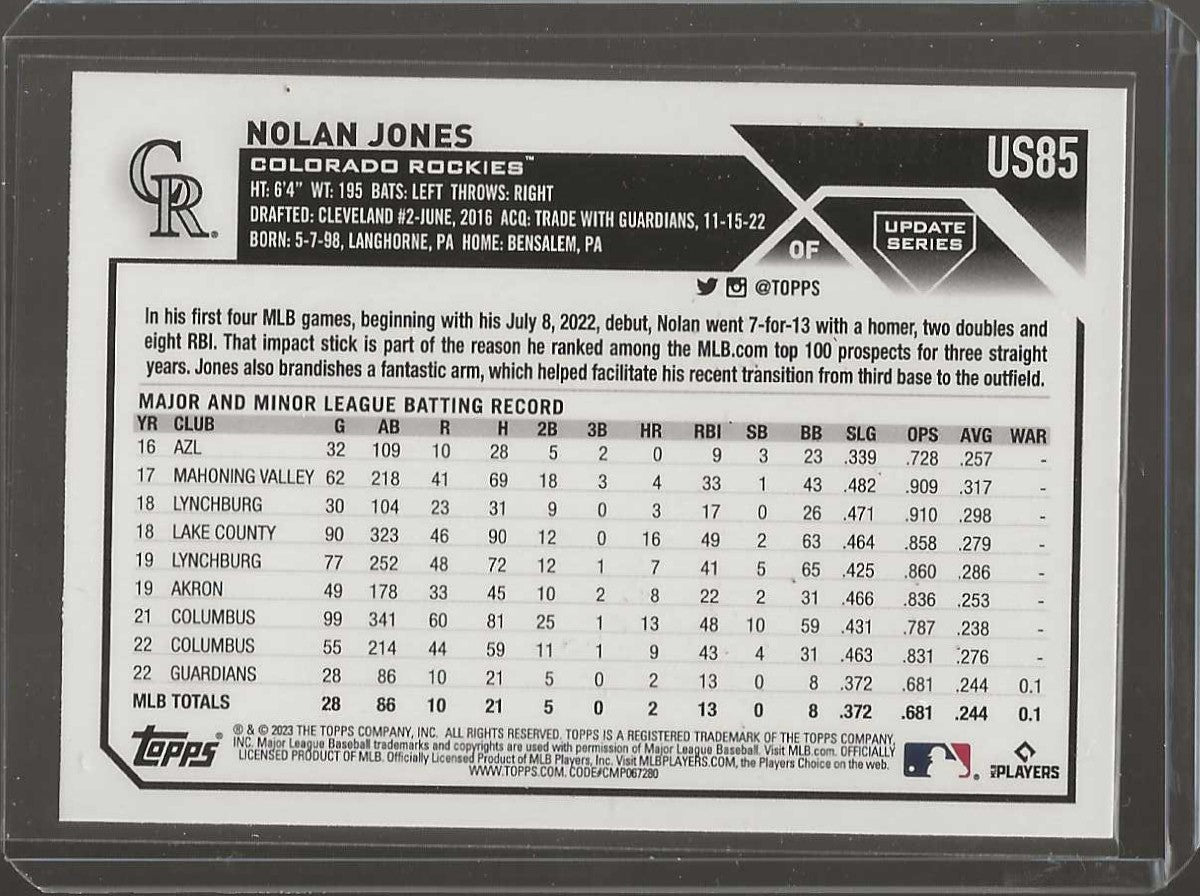 2023 Topps Update #US85 Nolan Jones Gold #/2023