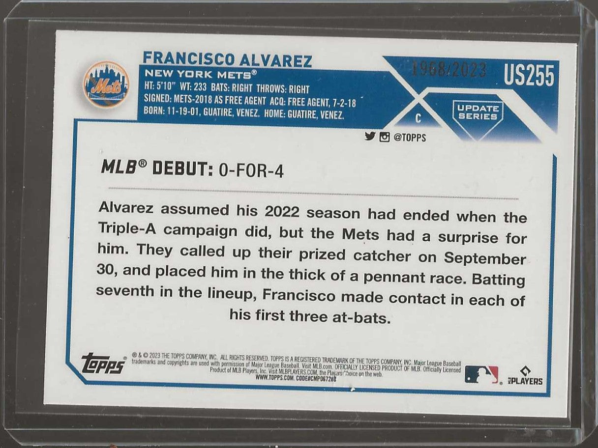 2023 Topps Update #US255 Francisco Alvarez Gold #/2023