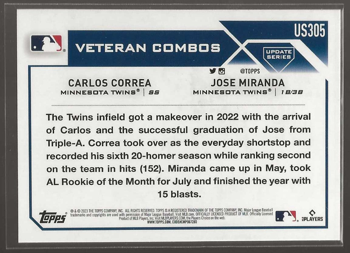 2023 Topps Update #US305 Jose Miranda / Carlos Correa Silver Pattern Foilboard