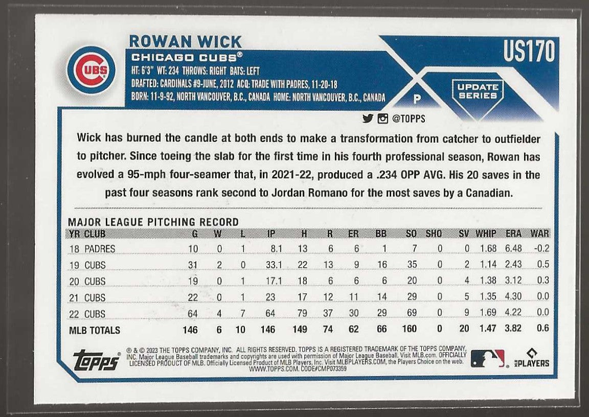 2023 Topps Update #US170 Rowan Wick Orange and Black Foil