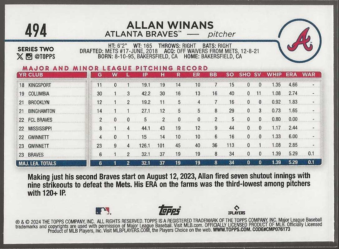 2024 Topps #494 Allan Winans