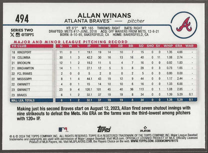 2024 Topps #494 Allan Winans - ChronicCards