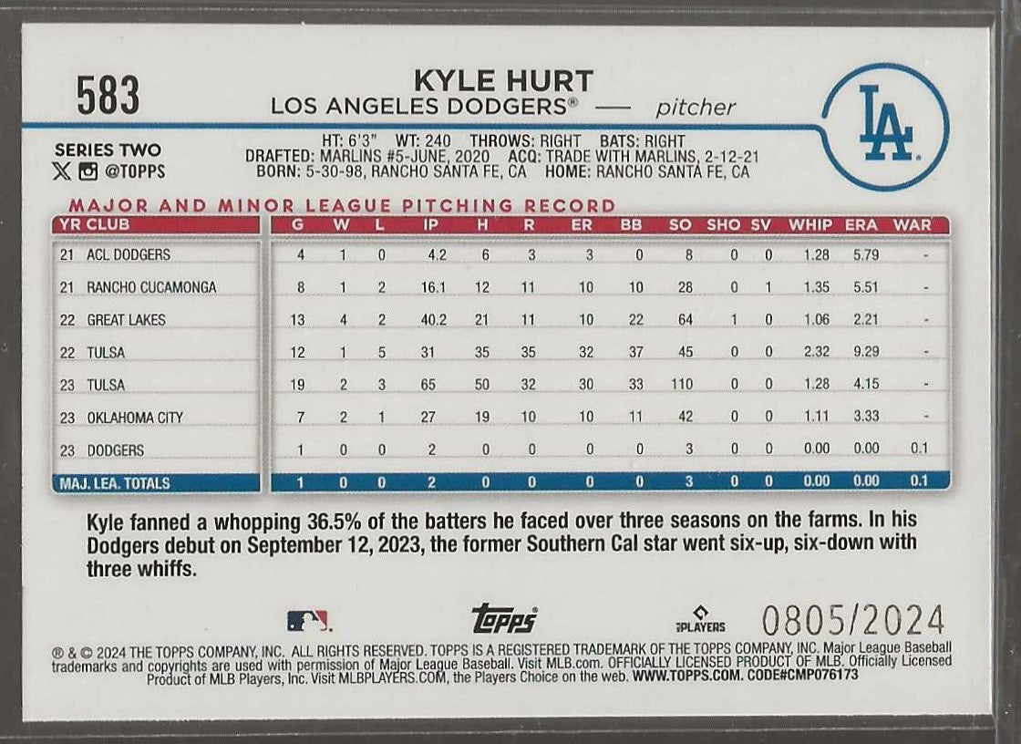 2024 Topps #583 Kyle Hurt Gold