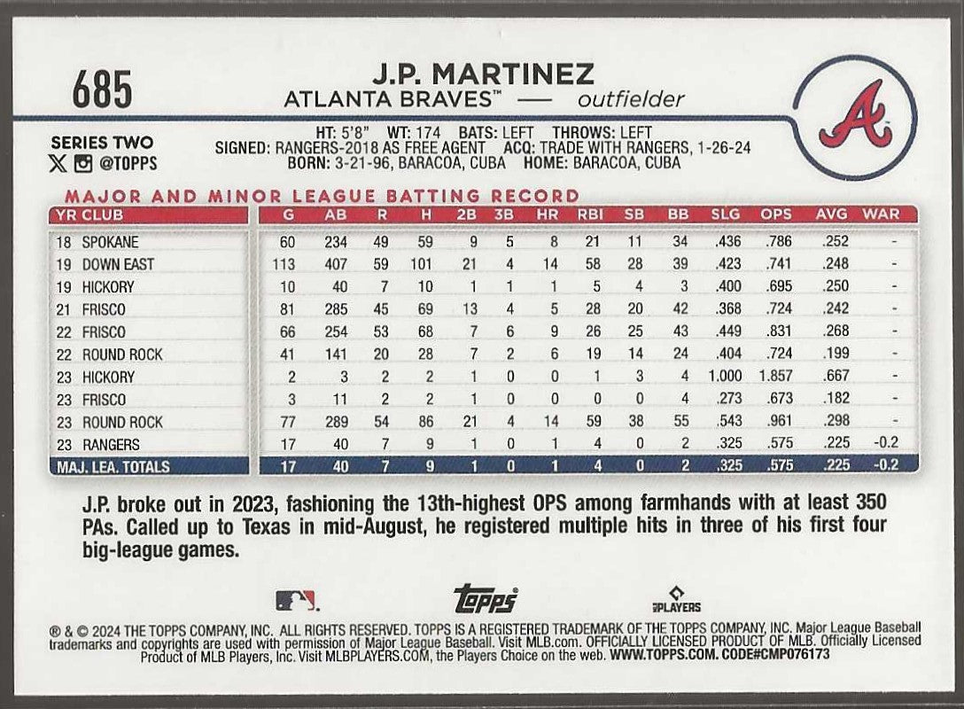 2024 Topps #685 J.P. Martinez