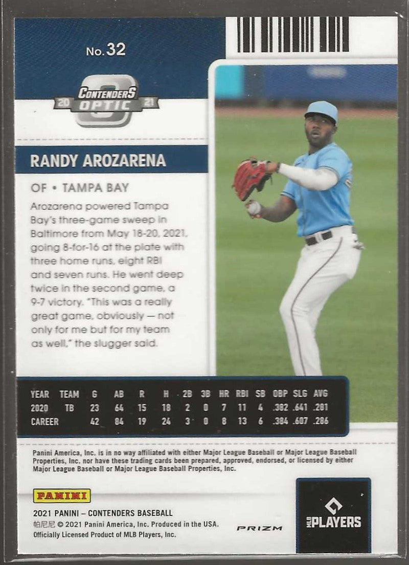 2021 Panini Contenders #32 Randy Arozarena Optic Red Wave