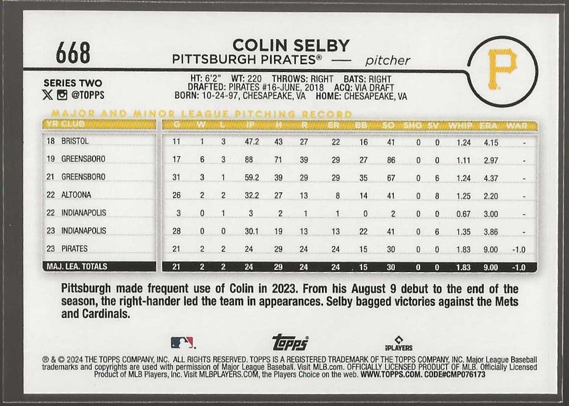 2024 Topps #668 Colin Selby