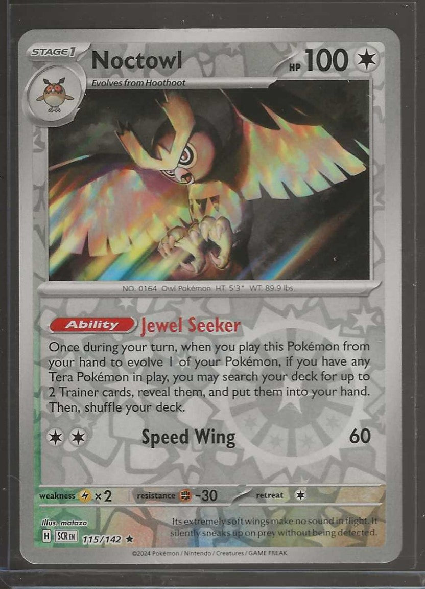 Noctowl - 115/142 Stellar Crown REVERSE Holo Rare Pokemon - NM/MINT