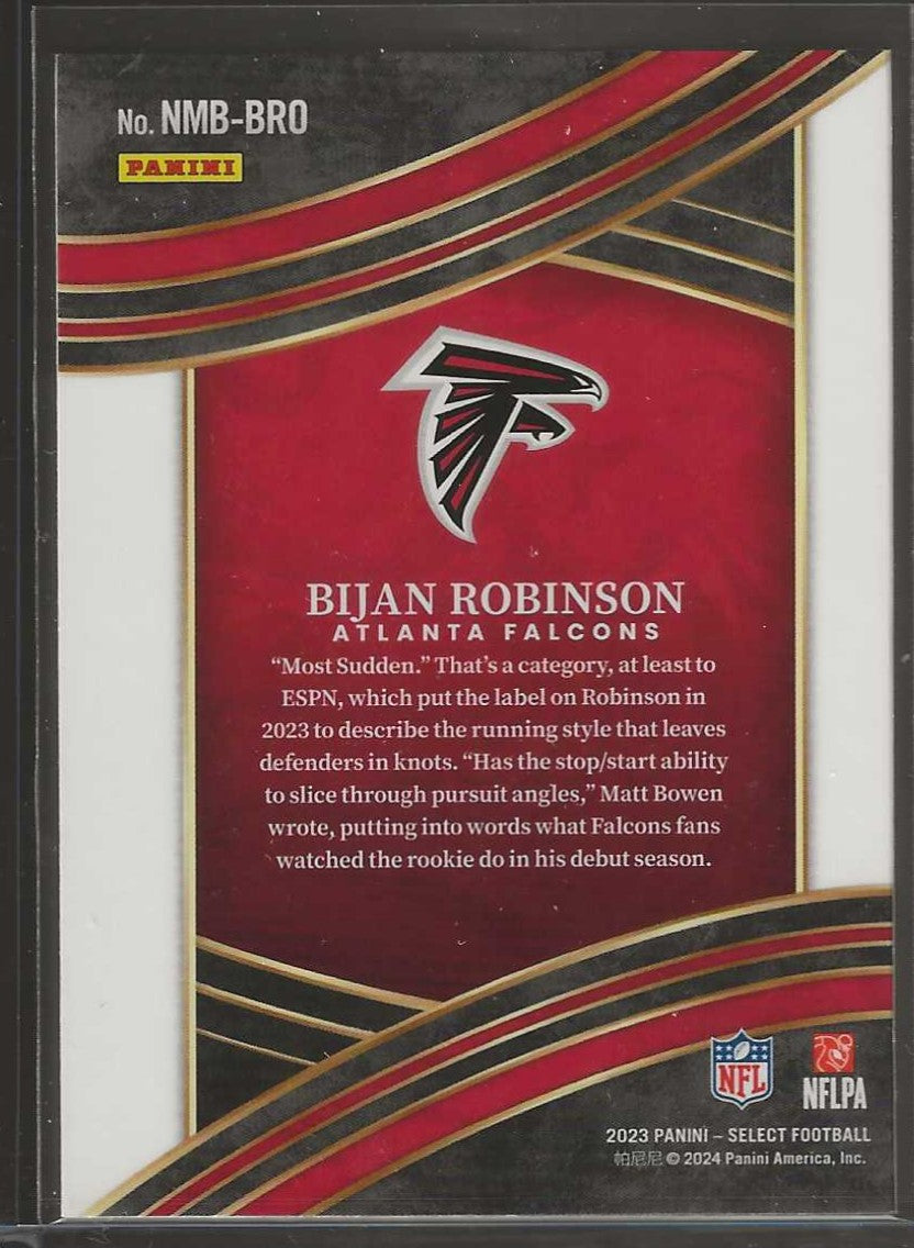 2023 Panini Select Football #NMB-BRO Bijian Robinson Numbers - Falcons