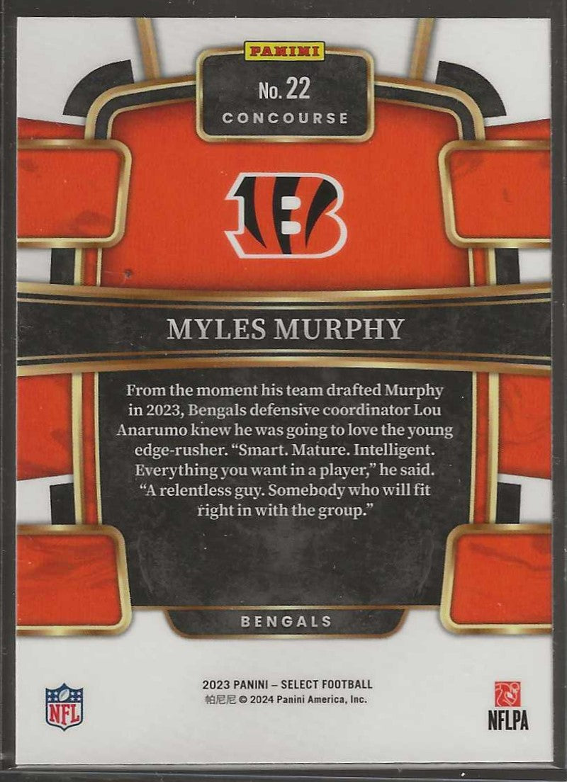 2023 Panini Select Football #22 Myles Murphy Concourse - Bengals