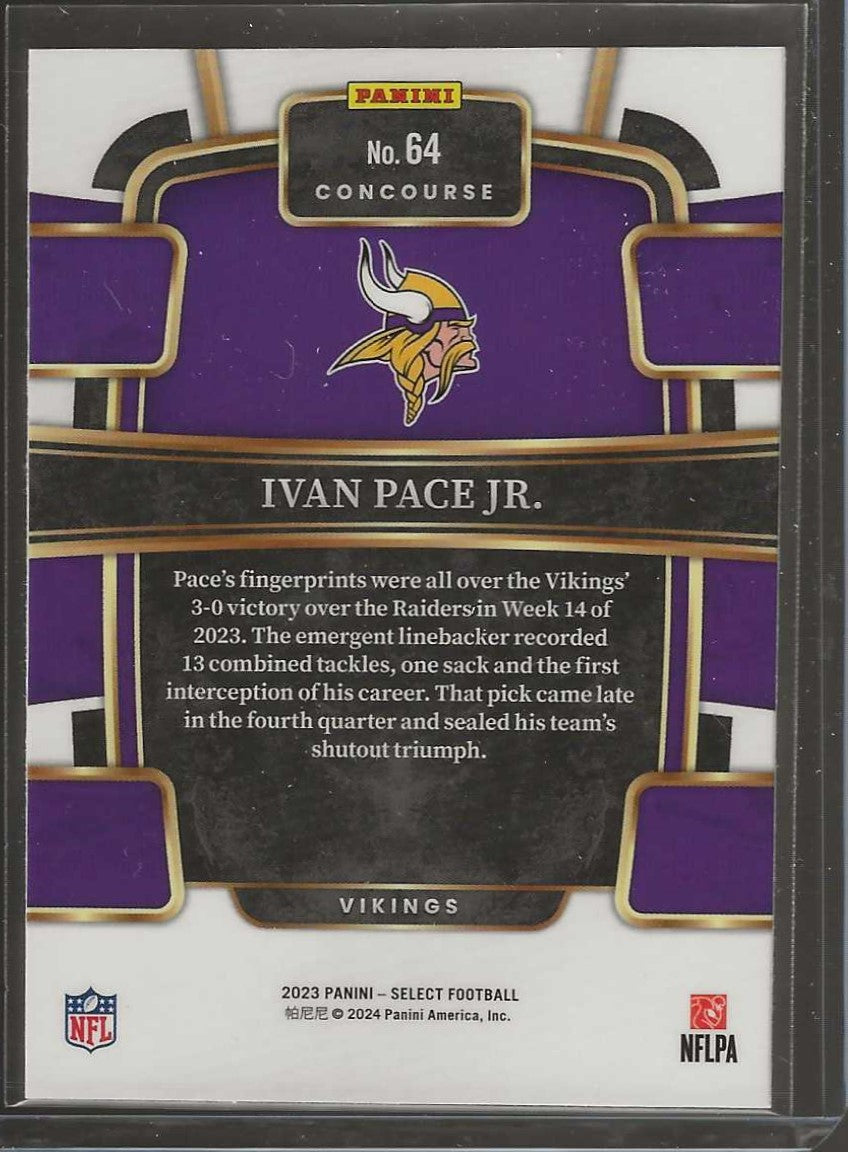 2023 Panini Select Football #64 Ivan Pace Jr. Concourse - Vikings