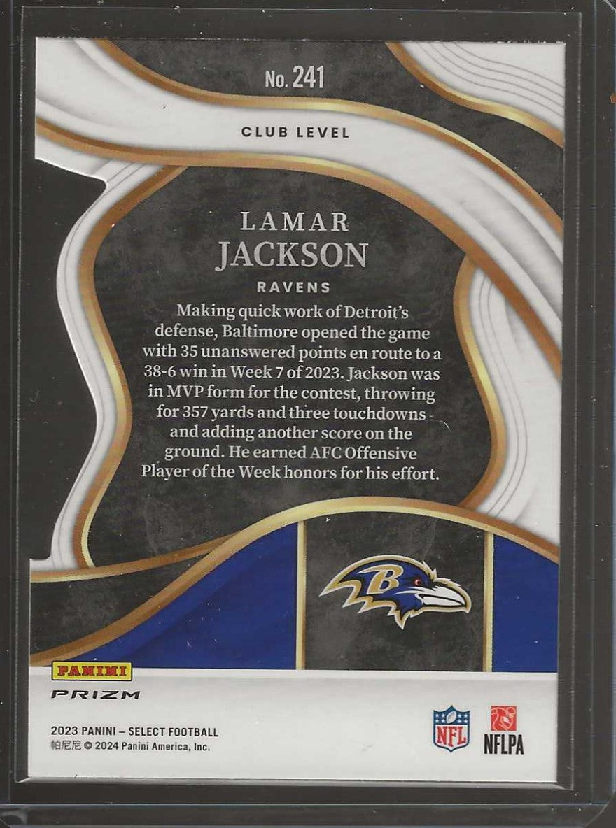 2023 Panini Select Football #241 Lamar Jackson Red, White & Blue Prizm - Ravens