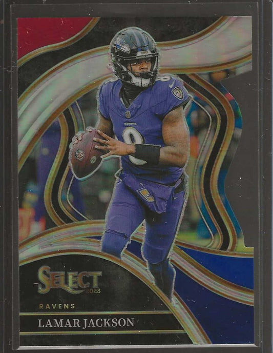 2023 Panini Select Football #241 Lamar Jackson Red, White & Blue Prizm - Ravens